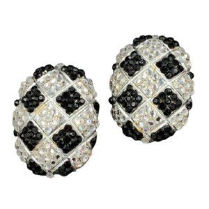 Huge Vintage Disco Era Rhinestone Rhinestone Clip Earrings